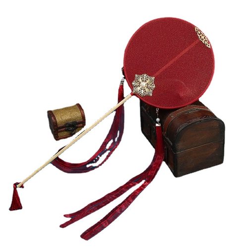 校後埔儿童小扇子流苏飘带汉服团扇古风刺绣宫扇圆扇古扇长柄舞蹈