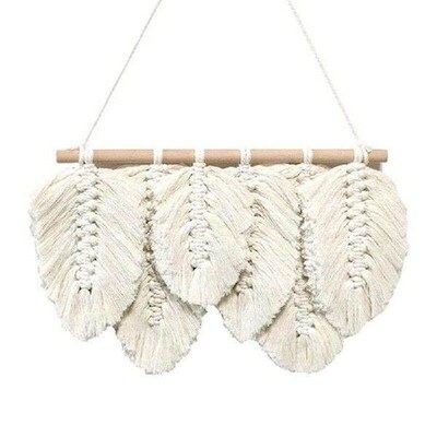Hand-Woven Macrame Wall Hanging Leaves Feathered Tapestry