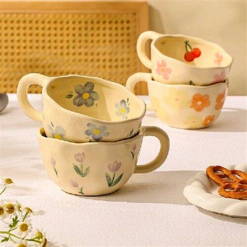 Hand Pinched Irregular Flower Ceramic Mugs Coffee Cups Milk