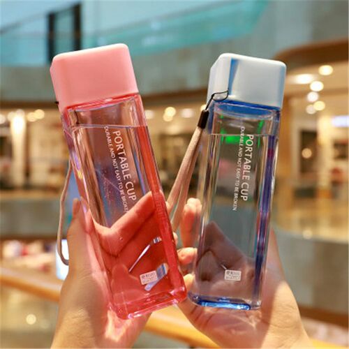 New Square Frosted Plastic Water Bottle Portable Transparent
