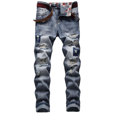 Ripped Mens Fashionable Vintage Slim-fit High Sreet Jeans