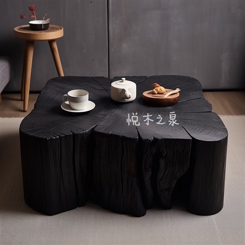侘寂风木墩茶桌实木干泡台民宿茶几原木碳化不规则创意茶台书桌,住宅家具,家用茶台/茶桌,淘宝优惠券,粉丝福利购,淘宝优惠卷