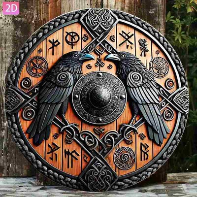 2D Flat, 1pc Viking War Shield Aluminum Wall Art - 20.32cm R