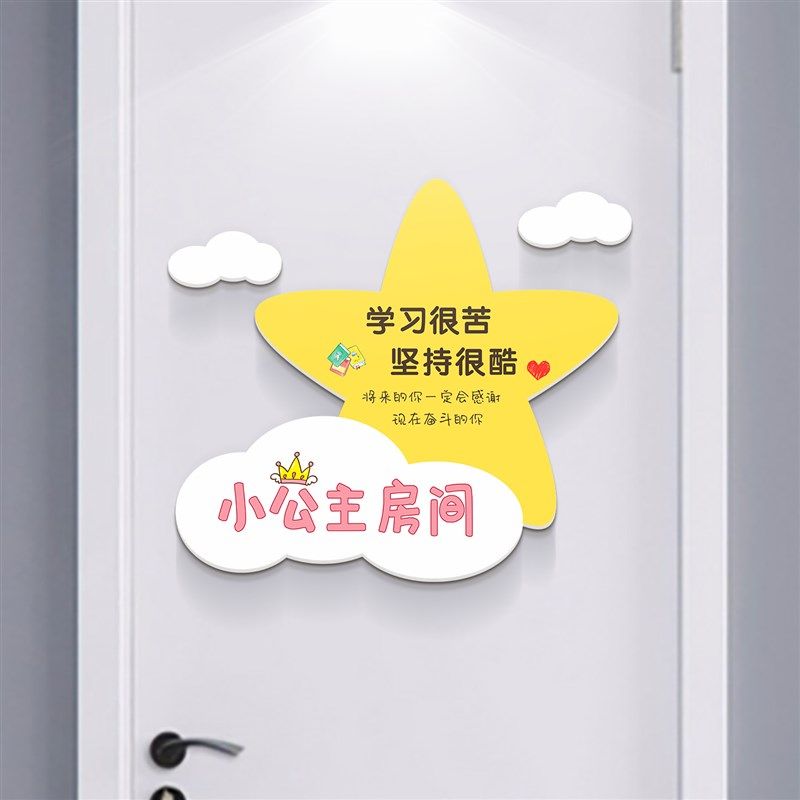 小公主房间装饰布置门贴挂牌 女孩儿童房创意卧室门墙面墙贴门牌,家居饰品,软装墙贴,淘宝优惠券,粉丝福利购,淘宝优惠卷