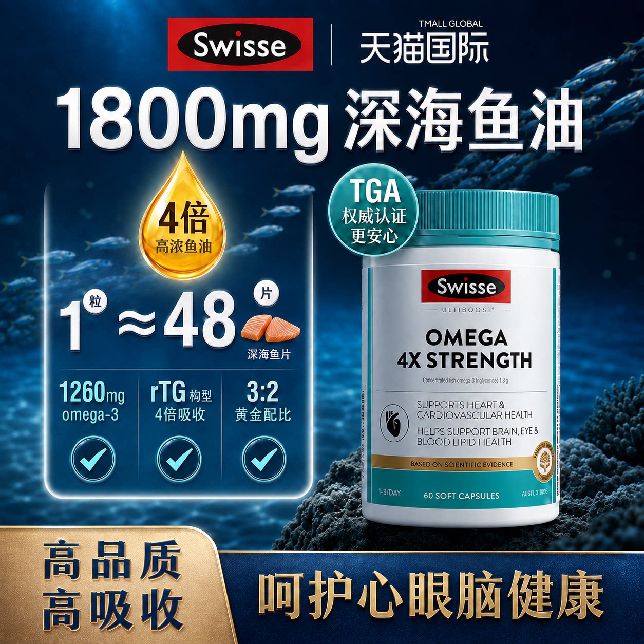 【4倍吸收】1800mg高浓深海鱼油图片