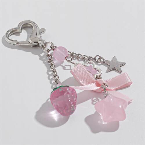 Little Fresh Strawberry Bow Keychain Flower Star Pendant