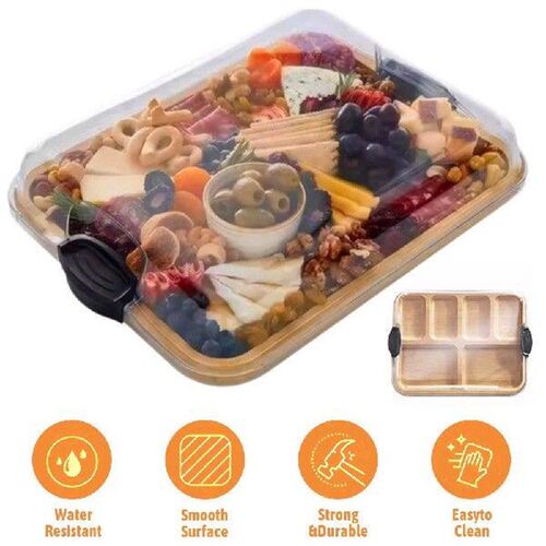 Bamboo Cheese Board W/ Lid Charcuterie Boards Tray Biscuit