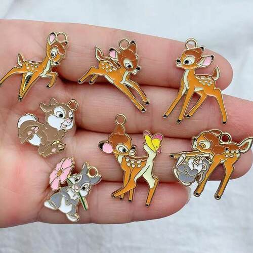 10pcs Alloy Enamel Charm Cartoon Squirrel Rabbit Deer Pendan