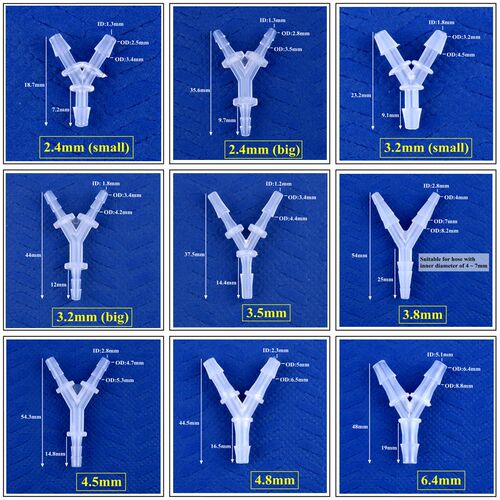 5~200pcs 2.4~12.7mm PP Y-Style Tee Connectors Aquarium Tank