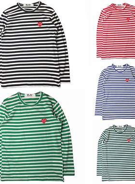 PLAY Spring Autumn T-shirt Striped Embroidered Love Round Ne