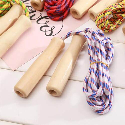 Kids Student Skipping Rope Wooden Handle Colorful Braiding R