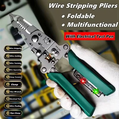 Multifunctional Wire Stripper with Electrical Test Pen Folda