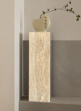 天然大理石底座雕塑台客厅民宿摆件中古风黄洞石柱子装饰墩子落地