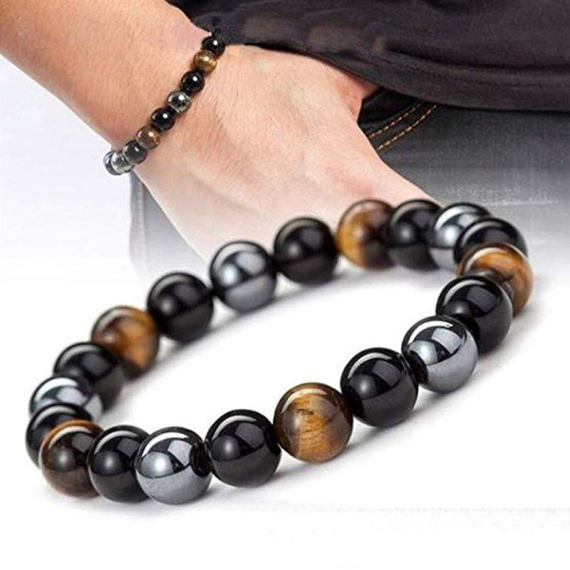 Natural Black Obsidian Hematite Tiger Eye Beads Bracelets Me图片