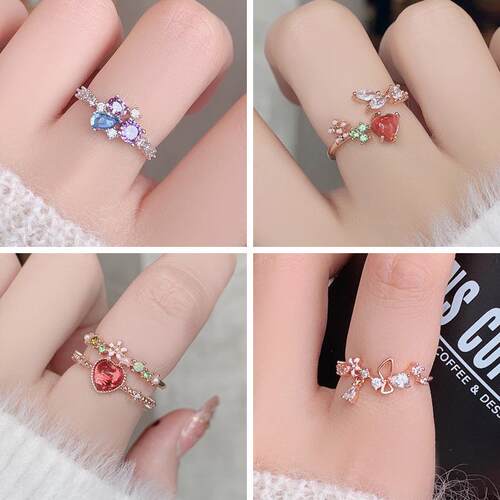 New cate Zircon Rings Micro-inlaid Crystal Elegant Flowers H