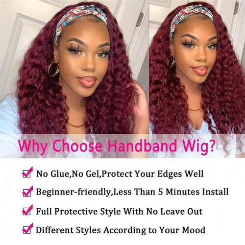 99J Headband Wig Deep Wave Human Hair Wigs for Black Women G