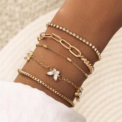 Moda geomtrica link corrente pulseira conjunto para as mul