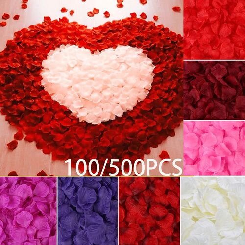 100/500PCS Artificial Rose Petals Colorful Romantic Wedding