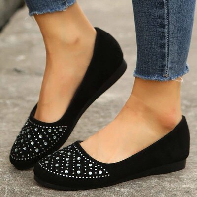 Shiny Crystal Shallow Loafers for Women Lightweight Non-Slip