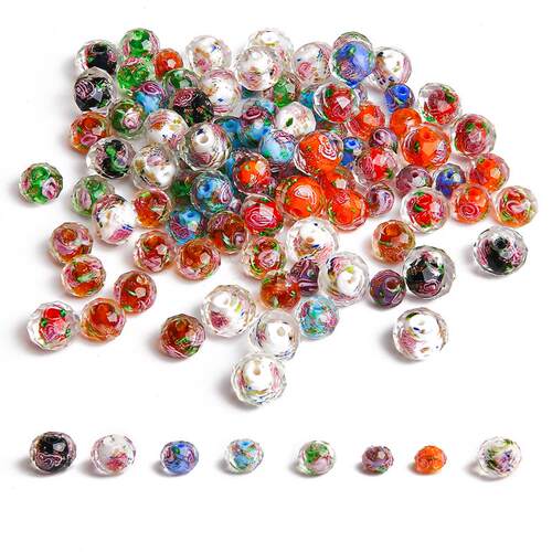 10PCS 8/10/12mm Transparent Glass Lampwork Flower Rondelle F