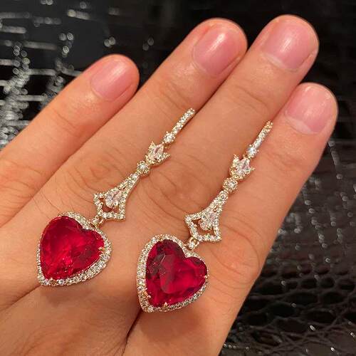 Elegant simulation red tourmaline flash diamond heart-shaped