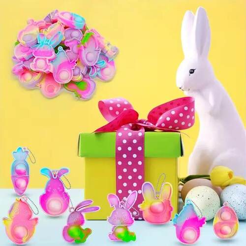 10/20Pcs Bunny Egg Pop Keychain Ornaments Easter Basket Stuf