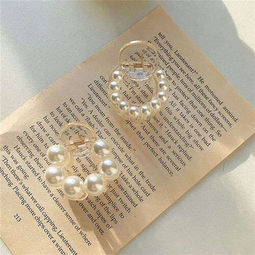 Sweet Mini Round Pearl Hair Clips for Women Girls Hair Claw