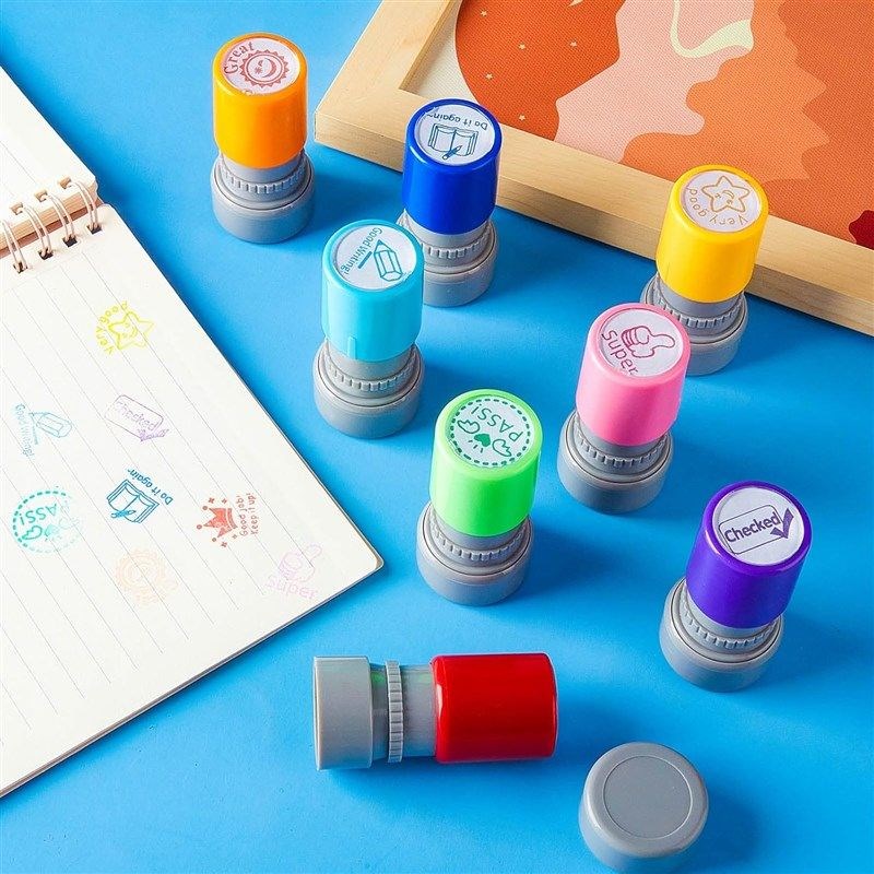 8Pc teacher kids stamp Self Inking Stamps Grading Motivation - 实物图