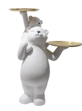 温馨母子熊创意大型落地女孩托盘摆件沙发旁玄关客厅家居软装饰品