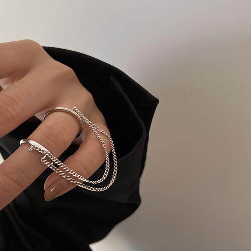 2023 Fashion Punk Chain Double Ring Set Women Hip Hop Open R