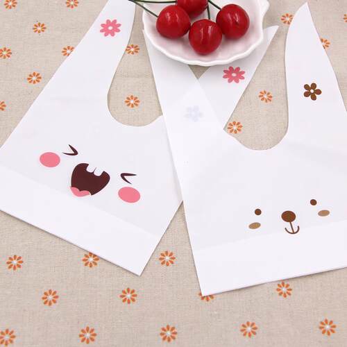 10/50pcs/lot Cute Rabbit Ear Bags Cookie Plastic Bags&Ca