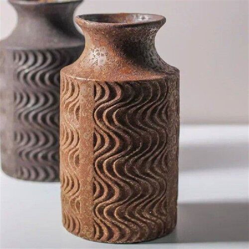 Creative ceramic vase knife carved wave pattern flower