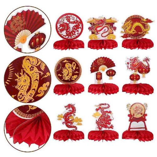 9pcs Paper Crafts New Year Elements Honeycomb Balls New Year