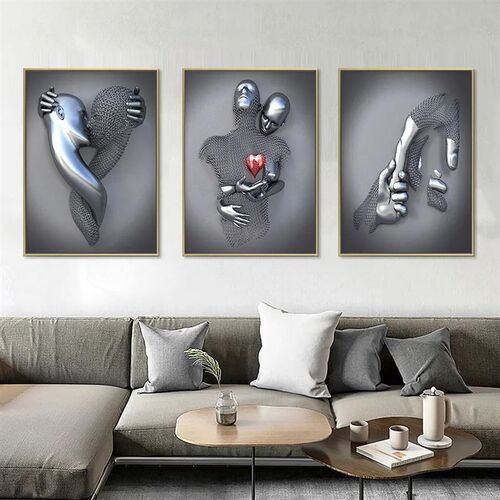 3pcs Modern Metal Figure Statue Wall Art Posters Romantic  P