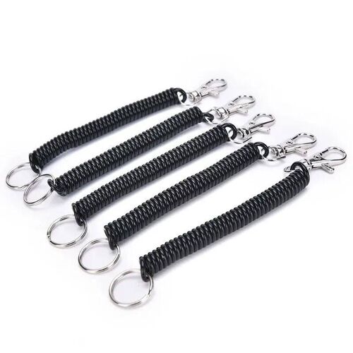 2PC  Plastic black extendable spring coil spiral tension cha
