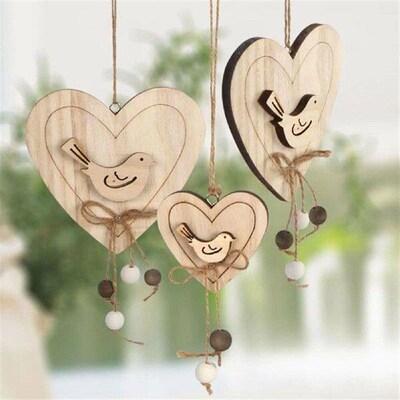Shabby Chic Style Wooden Heart-shaped Pendant Nordic