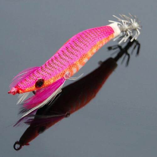 5pcs Luminous Squid Jigs Prawn Hook Wooden Bionic Shrimp Bai