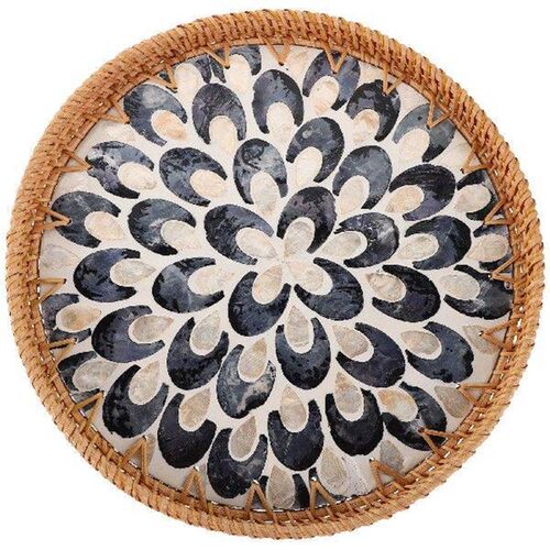 Handmade Rattan Fruit Tray Colorful Woven Basket Round Dark