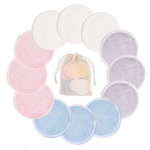 12PC Reusable Cotton Pads Makeup Remover Pads Washable Round