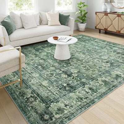 Large Green Rugs for Living Room Boho Rug Vintage Floral Dec