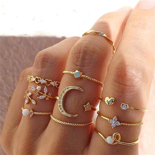 IPARAM Bohemia Crystal Rings for Women Letter LOVE Heart Flo