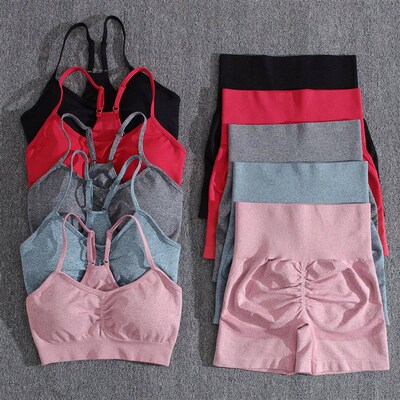 Solid Women Two Piece Sets Peach Buttocks Shorts Female Trac