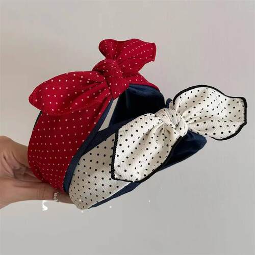 1pc Korean new polka dot denim bow wide edge headband collis