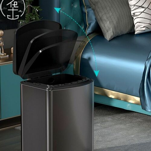 Rectangle Metal Lidded Step Trash Can, Compact Garbage Bin.