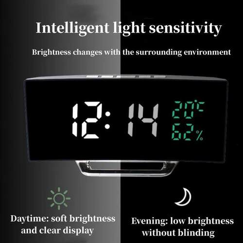 Curved Screen Digital Alarm Clock Temperature Humidity 3 Ala