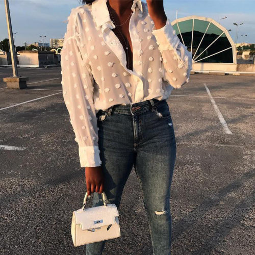 Womens Tops and Blouses Elegant Long Sleeve chemise femme Po