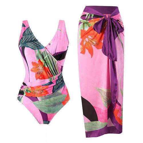Swimsuit Women 2024 One Piece Swimwear Fruit Printed Backles