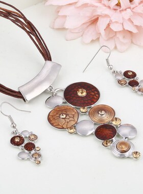 Bohemian Enamel Necklac Sets For Women Silver Plated Geometr