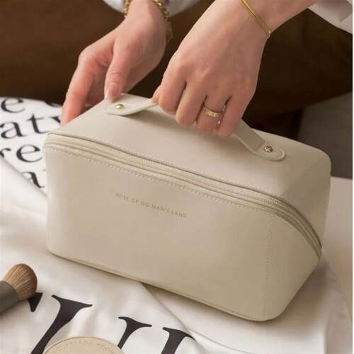 Ins PU Makeup Organizer Bagette Zipper Pillow Bags Large Tra