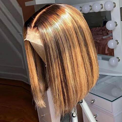 Highlight Wig Human Hair Bob Wig Straight Lace Front Wig Rem